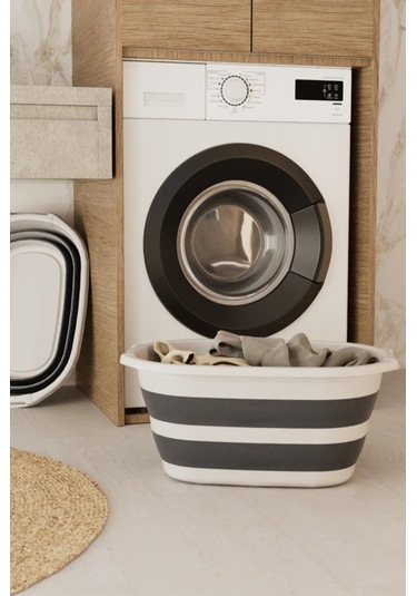 38 Litre Büyük Katlanır Sepet, Geniş Hacimli Akordiyon Çamaşır Selesi Oyuncak Kutusu Organizer 38lt Beyaz - Gri