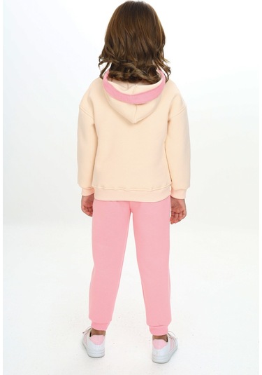Toontoy Kız Çocuk Kapüşonlu Kanguru Cepli Nakışlı Eşofman Takım Pembe