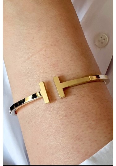 Altın T Model Kelepçe Bilezik Sarı Sarı Altın