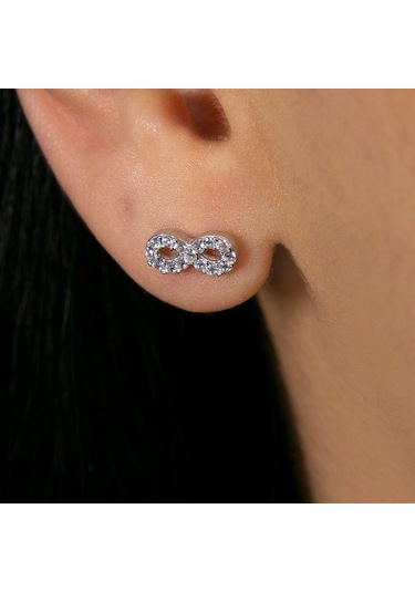 Zirkon Taşlı Sonsuzluk Gümüş Küpe Gümüş