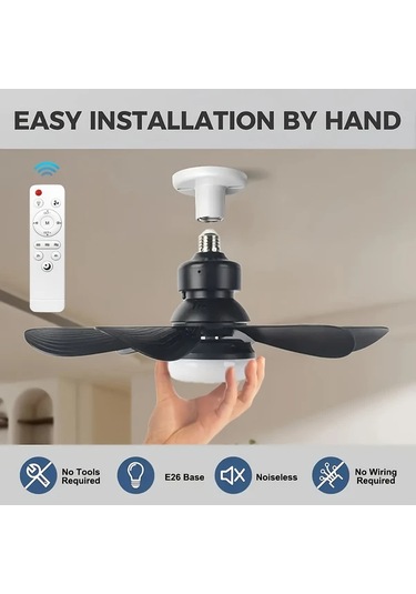 Xuweiwei 20.5 İnç Siyah Akıllı Led Tavan Fanı Işığı 52.07 41.91 Cm Uzaktan Kumandalı 3 Renk Sıcaklık Sessiz Çalışma Modern Tasarım E26 E27 Soket