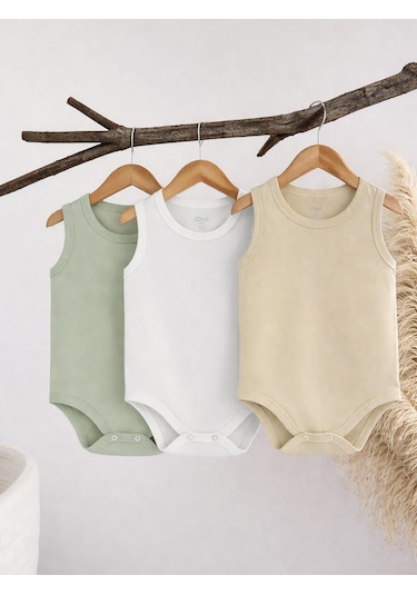 Civil Baby 3'lü Karışık Renk 3-36 Ay Çıtçıtlı Badi - Bej