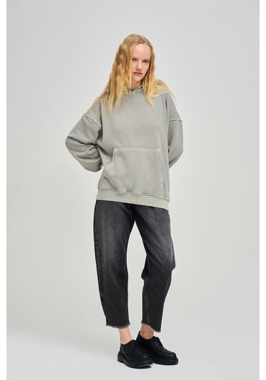 Exclusive Basic Yıkamalı Sweatshirt Gri Trndz1352