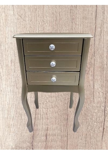 Komodin Model 90529 3çekmeceli Kayın Lükens Ayak Gold Renk Porselen Kulp El Yapım