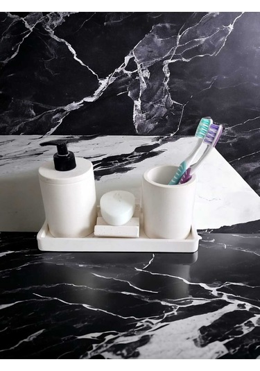 4'lü Kırık Beyaz Banyo Seti , Sıvı Sabunluk Diş Fırçalığı Beton Aksesuar Takım Beyaz