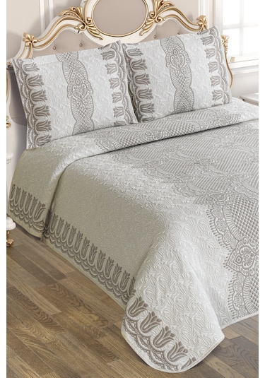 Delüx Ari̇ana Model 3 Parça Yastıklı Yatak Örtüsü Takımı Gri - Kahverengi