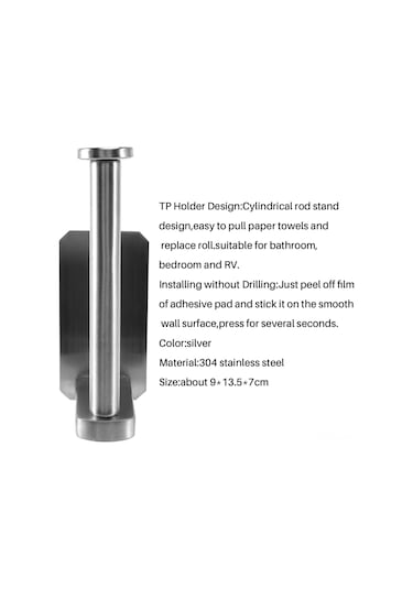 Ximistore9 Banyo Tuvalet Kağıdı Tutucu, 304 Paslanmaz Çelik, Delmezsiz Kurulum, Silindirik Çubuk Tasarımı, Dayanıklı Ve Kolay Bakım Gümüş