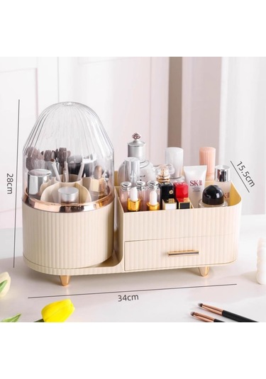 Makyaj Organizer Kozmetik Aksesuar Fırça Ve Takı Düzenleyici Çok Amaçlı Makyaj Kutusu Bej