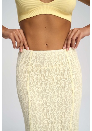 Veylia Uzun Sarı Dantel Etek