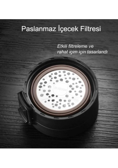 380 Ml Çift Katlı Mug Termos Filtreli Kapak - Metalik Metalik