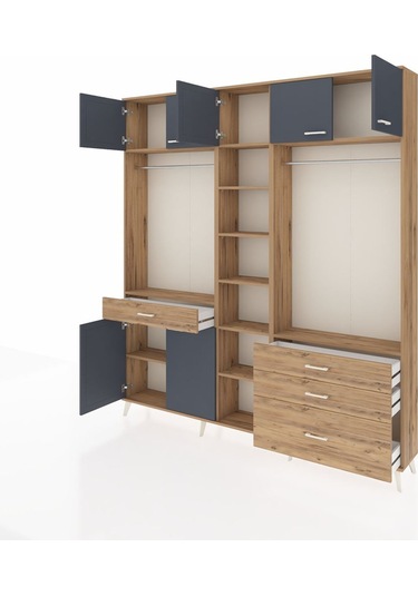 Arges Dolap 11 Raflı 4 Çekmeceli 2 Askılı 220x30x243 Çam-antrasit/çam Antrasıt/atlas Çam