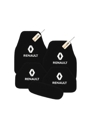 Renault Logolu 5'li Siyah Oto Halı Paspas Seti Kaymaz Tabanlı, Araç İçi Zemin Koruyucu