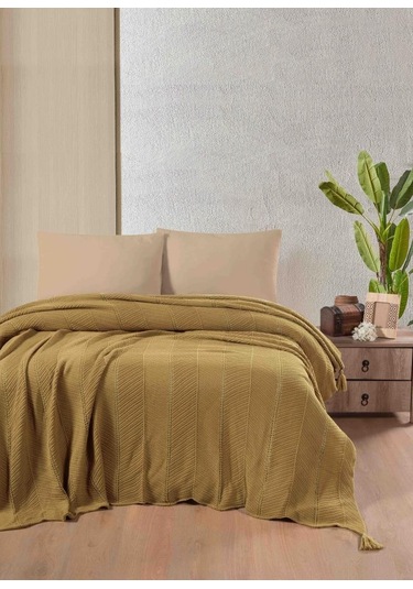 Sophıstıc Çift Kişilik Akrilik Örgü Battaniye Sarı