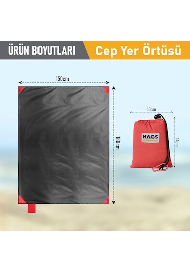 Haegs Cep Yer Örtüsü, Piknik Örtüsü Kamp Matı, Plaj Yer Örtüsü, Su Geçirmez, Kum Tutmaz, Hızlı Kurur, Hafif, Katlanabilir İnce Zemin Örtüsü Outdoor Açık Hava Kamp Yürüyüş Seyahat İçin - El Askılı - 180-150cm - Kırmızı