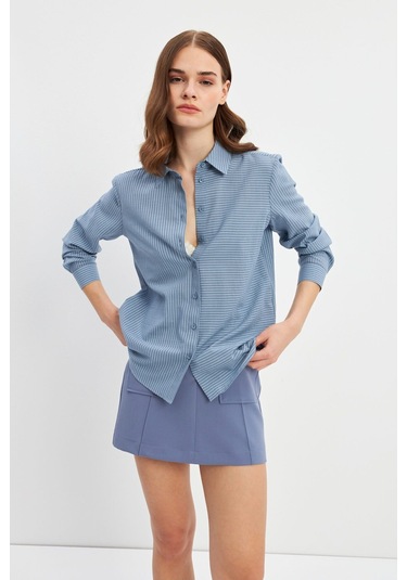 Stella Pulvis Mavi Çizgili Basic Gömlek Mavi