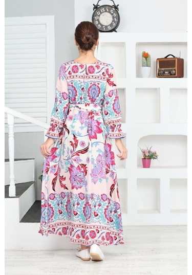 Kız Çocuk Viskon Kumaş Desenli Uzun Elbise Mavi