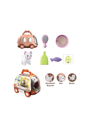 Jnd-6801 Taşıma Araba Çantalı Hareketli Pilli Kedi Set -vardem Oyuncak Standart