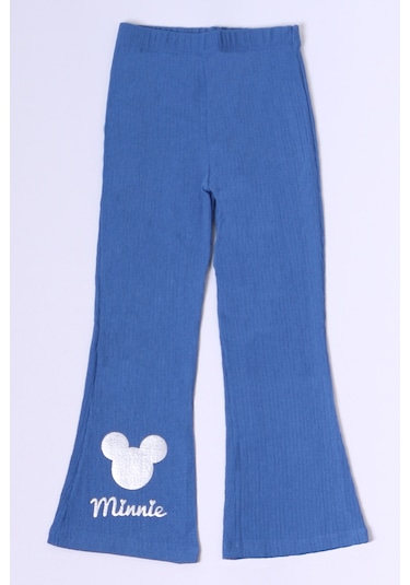 Kız Çocuk Tayt İspanyol Paça Karakter Nakışlı F15 Mavi