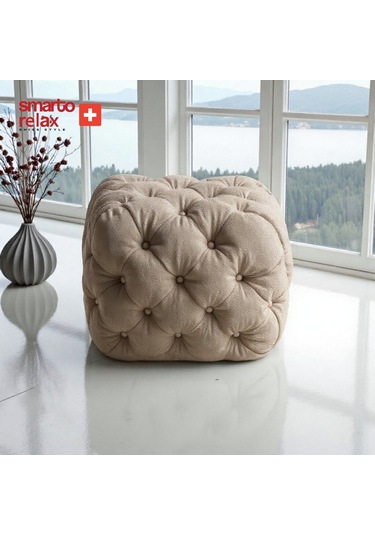 Smarto Relax Puf Zinal Ayaksız Kapitoneli Kare 45x45 Cm Bej Bej