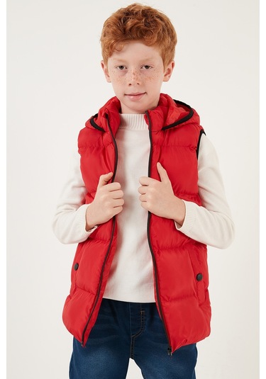 Lela Fermuarlı Kapüşonlu Cepli Şişme Unisex Çocuk Yelek 5761983 Kırmızı