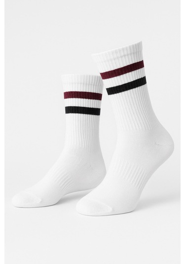 Erkek Spor Çorap 2 Li Set Nefes Alan Pamuklu Çizgili Soket Çorap Günlük Ve Spor Kullanım İçin Esnek Rahat Tasarım Siyah Beyaz