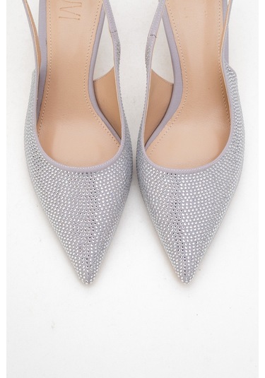 Novs Gümüş Taşlı Kadın İnce Topuklu Abiye Ayakkabı Gümüş