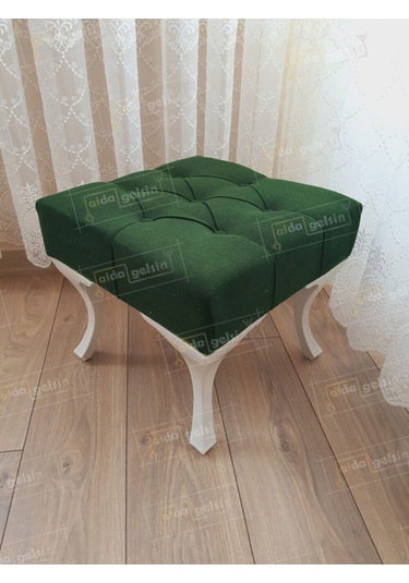 Kapitoneli Makyaj Pufu Ayak Ucu Puf Beyaz Ayak 45 45 Yeşil