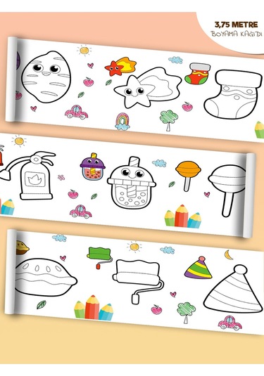 Bebek Ve Çocuk Için Örnek Resimli 3,75 Metre Rulo Boyama Kağıdı Karışık