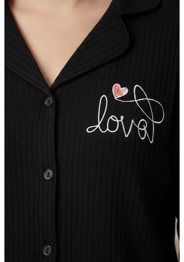 Remsa Kadın Önü Düğmeli Suprem Pijama Takımı 0550 Siyah02 Siyah02