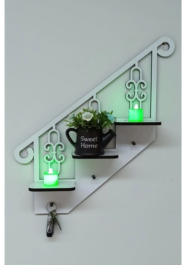 Beyaz Ahşap Dekoratif Anahtarlık Ve Çok Amaçlı Raf