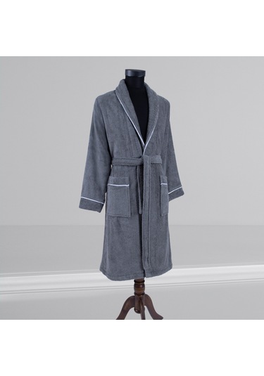 % 100 Pamuklu Laodikeia Şalyaka Bornoz Kadın Erkek Unisex Gri