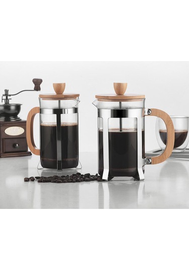 Mufunye 600ml Borosilikat Cam Fransız Presi: Ahşap Kollü, Çelik Filtreli, Kahve/çay Hazırlama, Kolay Temizleme Renkli