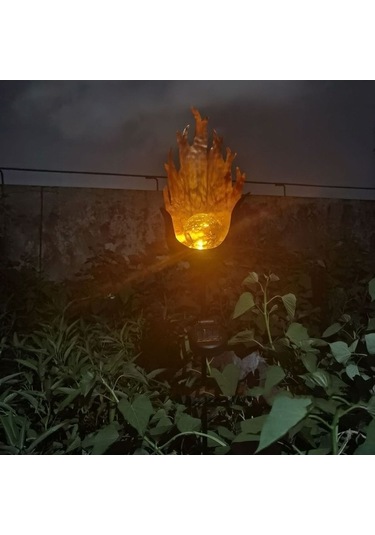 Besthome1 Güneş Enerjili Demir Alev Feneri - Toprak Takılabilir Bahçe Işıkları