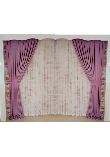 Fuşya Renk Fon Kadife Perde Çift Kanat 1/3 Sık Pileli Dikim V-29 Fuşya