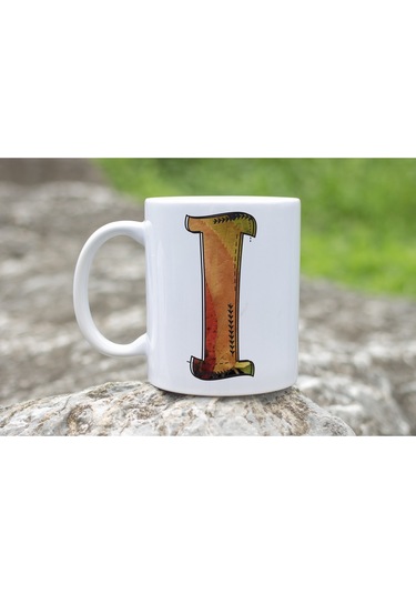 I Harf Yaprak Renkleri İle Kupa Bardak - Kişiye Özel Alfabe Harfli Bardak - Hediye Beyaz