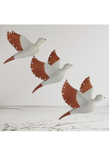 Dekoratif Üçlü Kumru Kuş Duvar Dekoru Süs 17 12 Cm 3 Lü Set