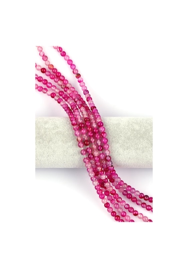 Pembe Akik Doğal Taş Dizi 6 MM Küre Kesim Kolye Çok Renkli