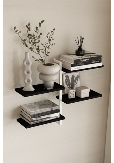 Aju 4 Katlı Duvar Rafı Metal Çerçeveli Dekoratif Kitaplık Ve Raf Ünitesi Modern Tasarıım Beyaz