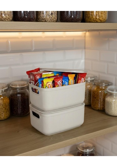 Okyanus Home Linea Smart Box Bej 2,4 Lt 2 Adet Kapaklı Çok Amaçlı Saklama Kutusu Bej