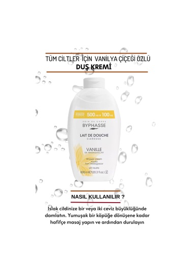 Byphasse Caresse Vanilya Çiçeği Özlü Kremli Duş Jeli 600 ML