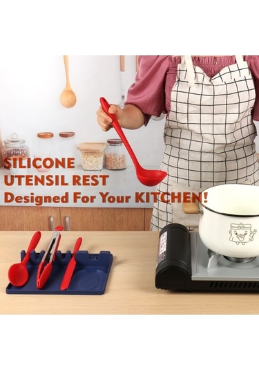 Dancemonkey 2'si 1 Arada Mutfak Silikon Kaşıklık Raf Orta Boy Mavi , Küçük Boy Mavi