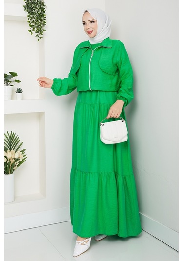 Milda Ceket Elbise İkili Takım 1579 - Yeşil Yeşil