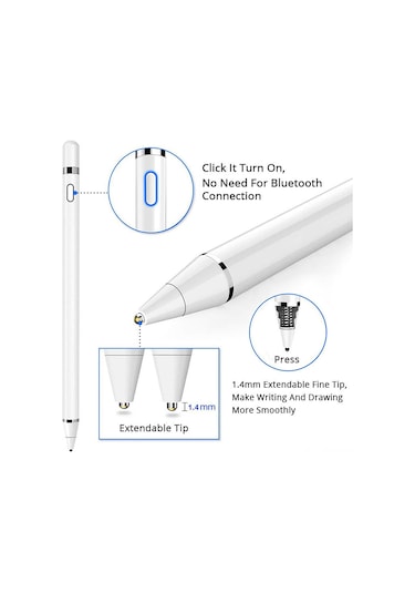 Springsun Yp0001 Beyaz Metal Uçlu Aktif Kapasitif Kalem - İpad Uyumlu, İos, Android Ve Telefonlar İçin Ev Kullanıma Uygun, Kullanımı Kolay, Dayanıklı