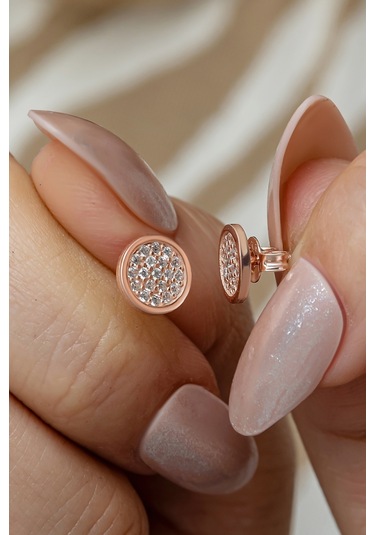 Nereze 925 Ayar Gümüş Rose Kaplama Minimal Yuvarlak Küpe