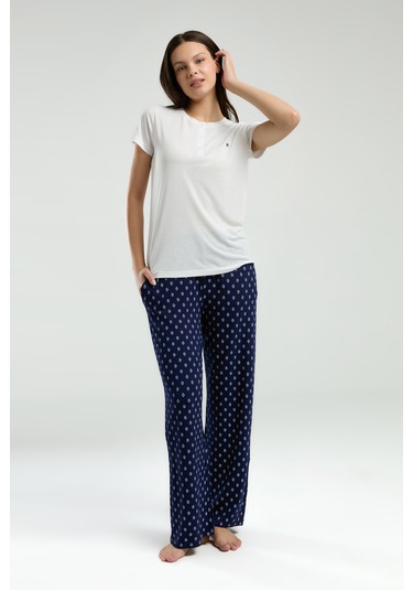 Pierre Cardin 8953 Kısa Kol Kadın Pijama Takımı Beyaz