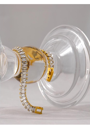 Eetit Paslanmaz Çelik Kübik Zirkonya Zincir Bileklik Kadın