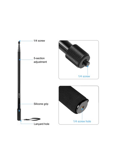Insta360 One Rs / X2 / X3 / X4 Siyah İçin Puluz 3m Metal Selfie Stick Monopod Diğer