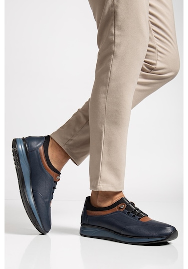 Hakiki Deri Tam Ortopedik Lacivert Renk Erkek Ayakkabı Lacivert
