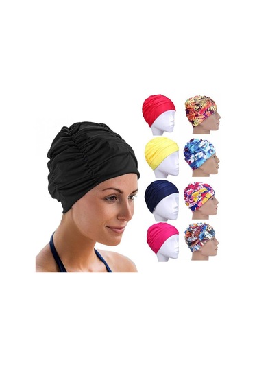 Baskılı Spor Aksesuarları Elastik Naylon Türban Uzun Saç Koruma Havuz Banyo Şapkaları Yüzme Kap 12 Çok Renkli