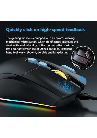Besthome1 Siyah Normal E-spor Kablolu Oyun Mouse 7200 Dpı Rgb Aydınlatma 6 Buton İnsan Mühendisliği Besthome1